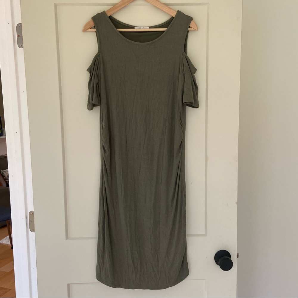 Lux & Co | Blair Maternity Cold Shoulder Fitted Dress Dark Sage